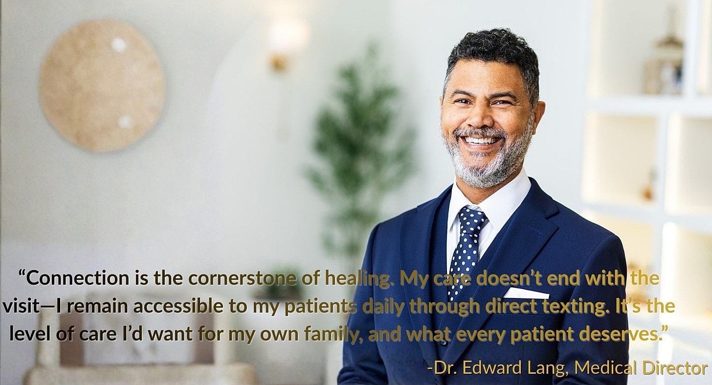 Smiling medical director promoting patient connection and care.